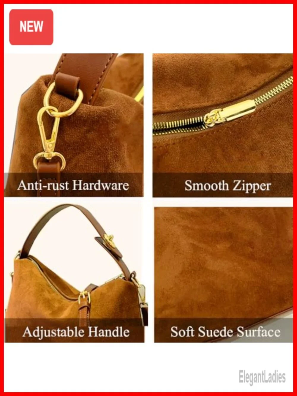 Slouchy Hobo Bag Faux Leather Suede Tote with Adjustable Strap